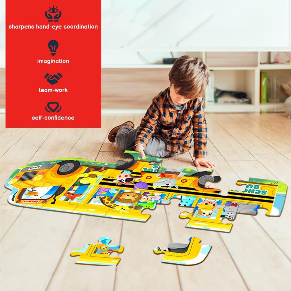 Extra-Large School Bus Floor Puzzle for Kids – 4-Foot-Long Jumbo Jigsaw for Ages 3-8 | Perfect for Toddlers, Preschoolers, and Children’s Educational Play | Ideal Gift for Boys and Girls