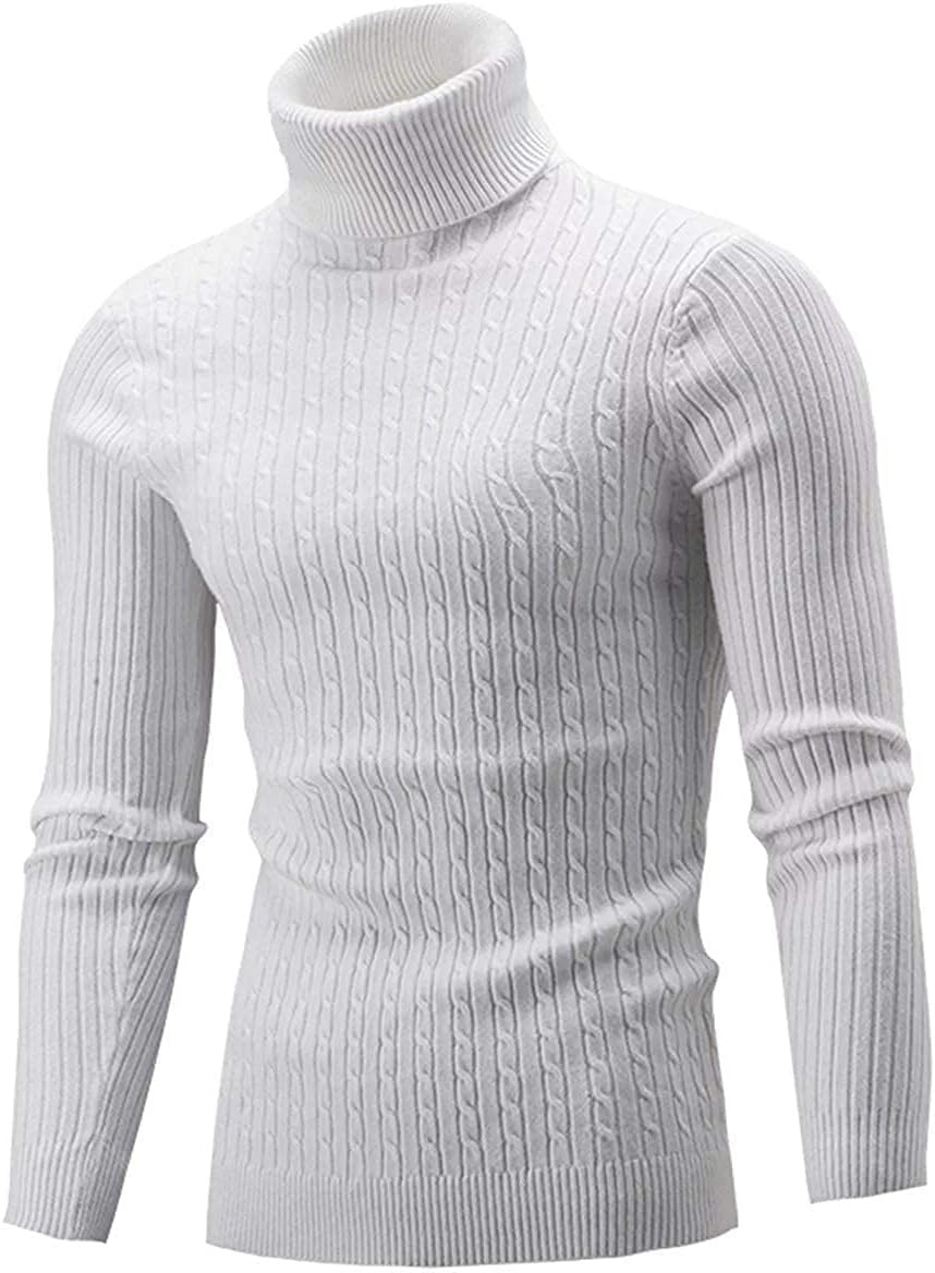 QZH.DUAO Men's Casual Slim Fit Turtleneck Pullover Sweaters Tops with Twist Patterned