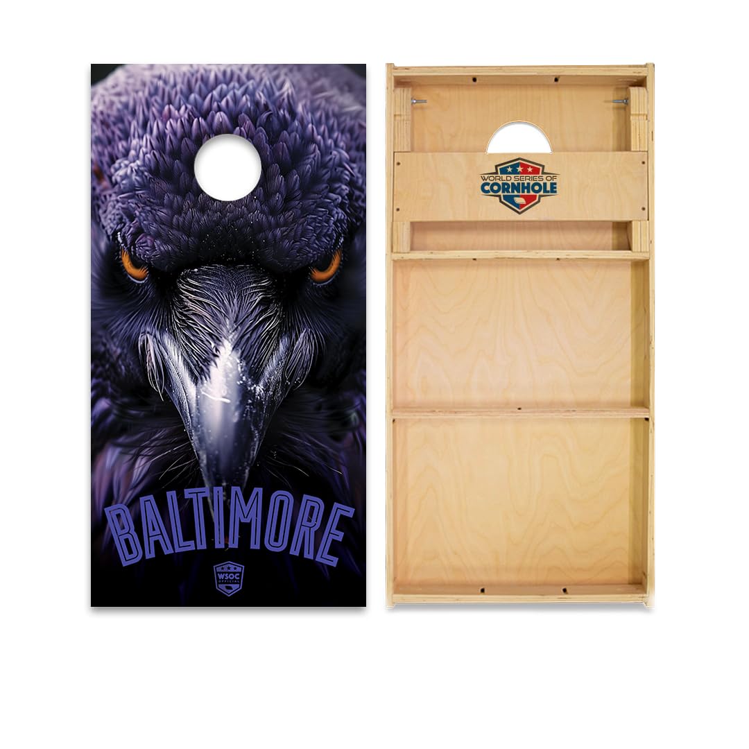 Skip's Garage Baltimore Cornhole Boards - WSOC Runway Series - Includes (2) Boards (Resin Bags) + (1) Carry Case, (2) Hole Lights & (2) Edge Lights