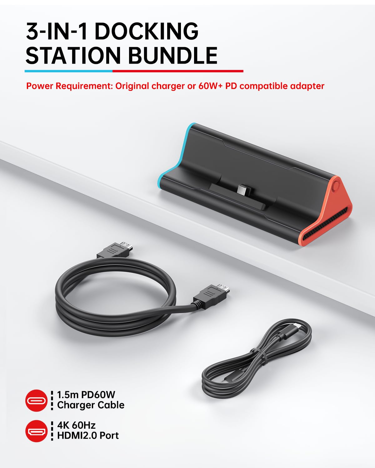 Switch 2 Dock, stacja dokująca Switch 2 z kablem HDMI i kablem do ładowania 60 W, przenośna stacja dokująca 4K do konsoli do gier Nintendo Switch2, podróżna stacja dokująca, zestaw akcesoriów do