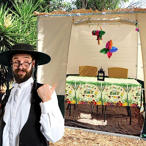 Image of CMUSKO Sukkah Sukkot Tablecloth - Disposable Happy Sukkot Decorations Plastic Tablecloth, Jewish Holiday Party Decorations 3pcs Etrog Lulav Decor Table Cover, Jewish Table Supplies, 108 x 180 cm