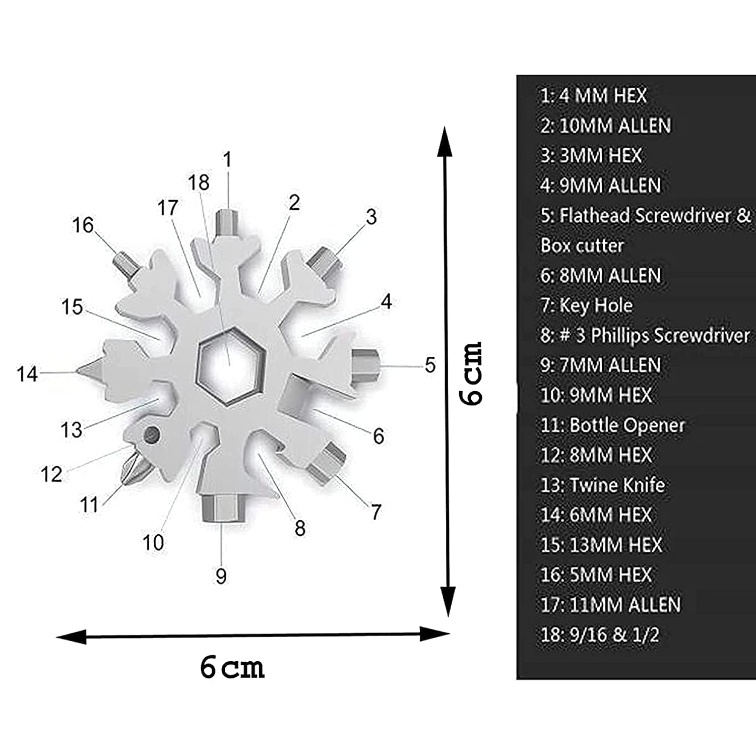 18-in-1 Multi-Tool, High‑Carbon Steel Spanner, Allen Wrench, Keychain Screwdriver, Bottle Opener Tool, Outdoor Wrench Multi Hand Tool (Silver) — Amazon image 8