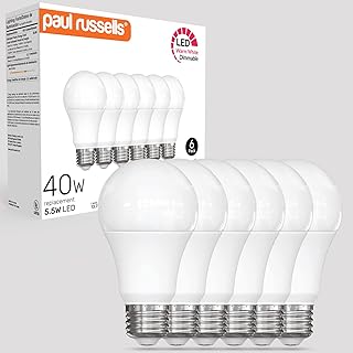 paul russells A19 LED Bulb 40W Equivalent, 3000K Warm White, 450 Lumens, Dimmable Standard GLS LED Light Bulbs 5.5Watt, UL Listed, E26 Base Soft White Bulbs 6 Pack