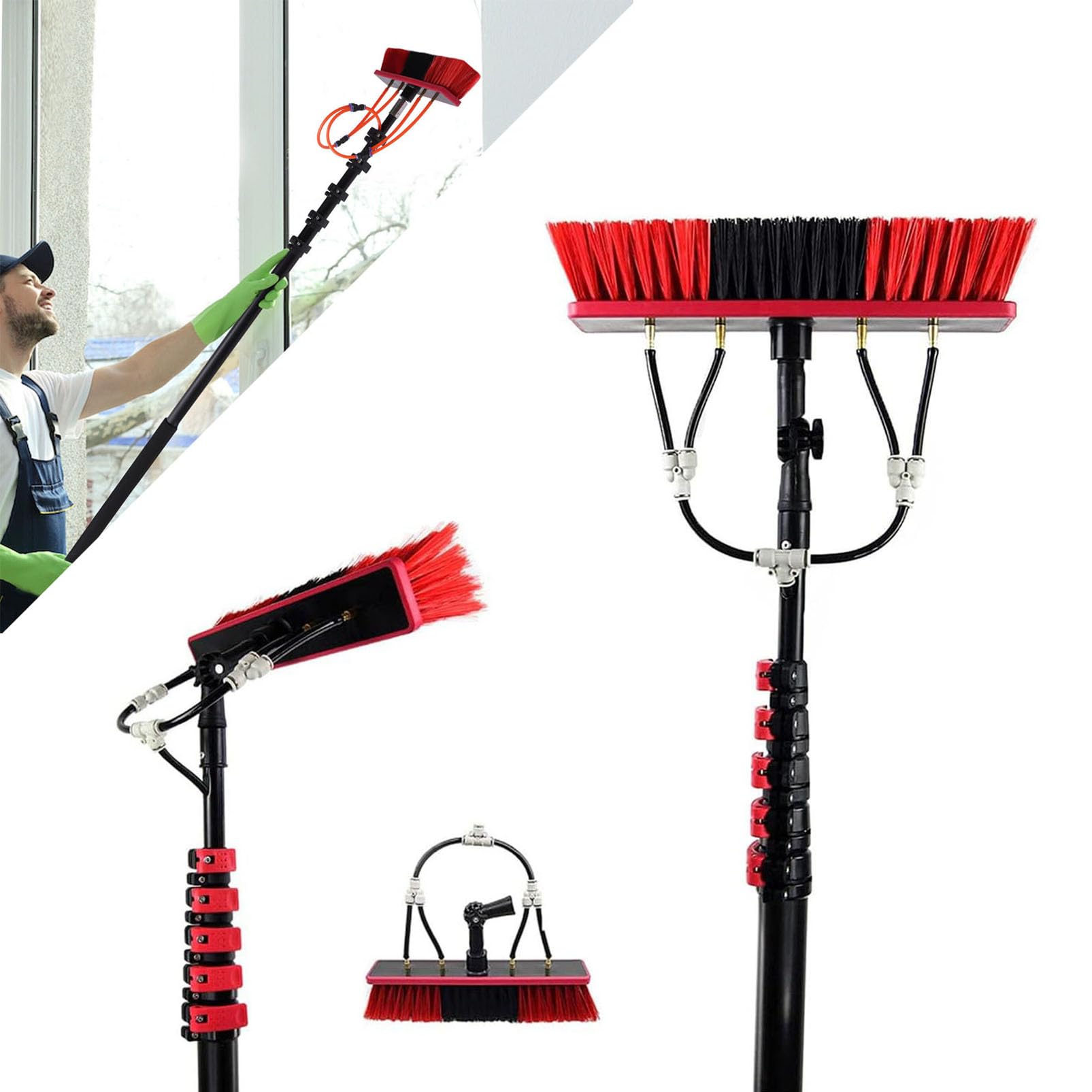 Kit de limpieza solar de 30 pies, dispensador de jabón y cepillo extensible para techos, vallas publicitarias y camiones, alimentado por agua para una limpieza eficiente