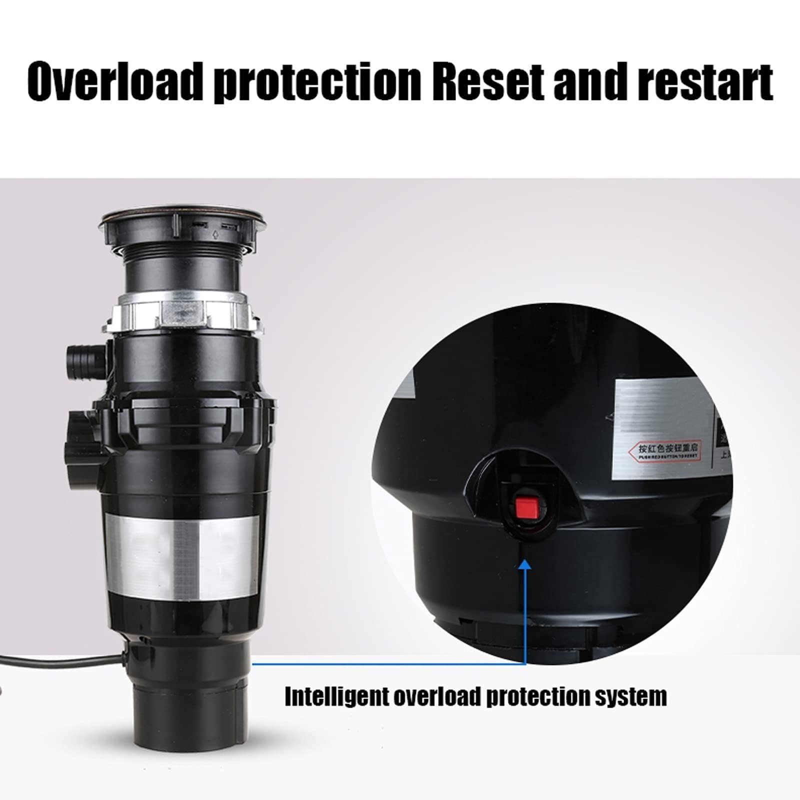 Triturador de residuos de alimentos de 370 W, sistema de eliminación de basura de cocina con interruptor de aire y protección contra sobrecarga para una molienda eficiente de residuos en el fregadero