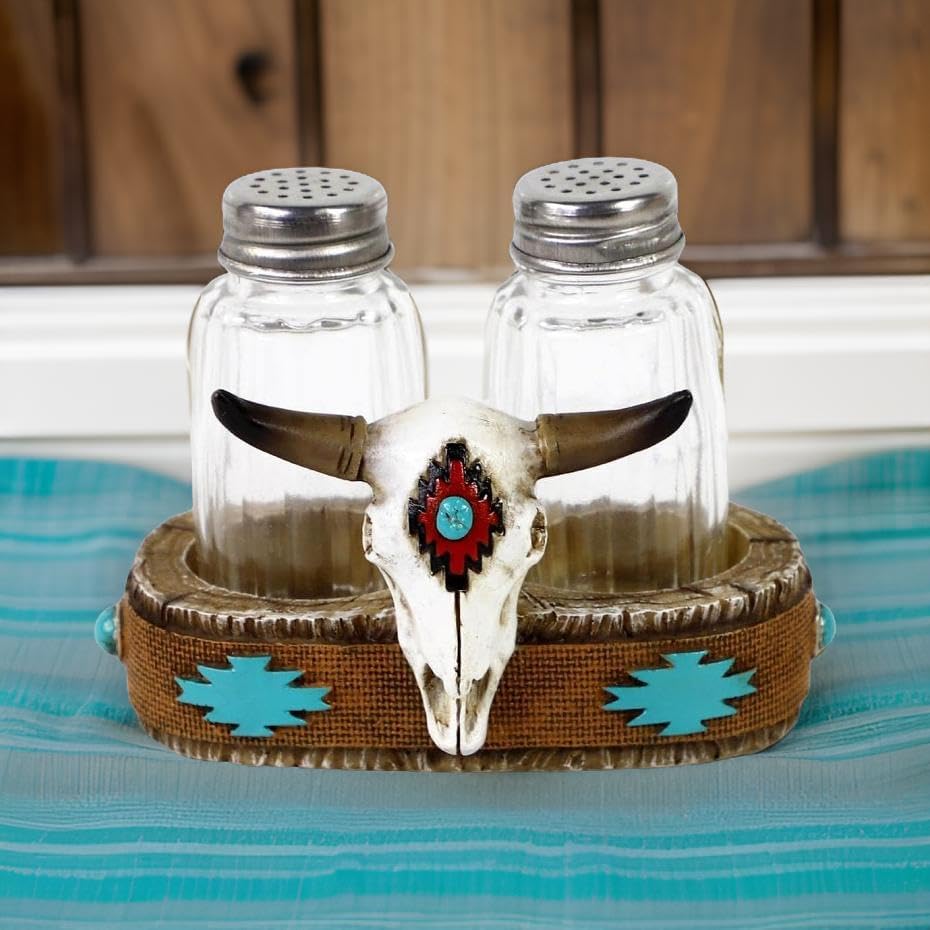Miniatura 3 de Western Cow Steer Skull - Juego de salero y pimentero con soporte