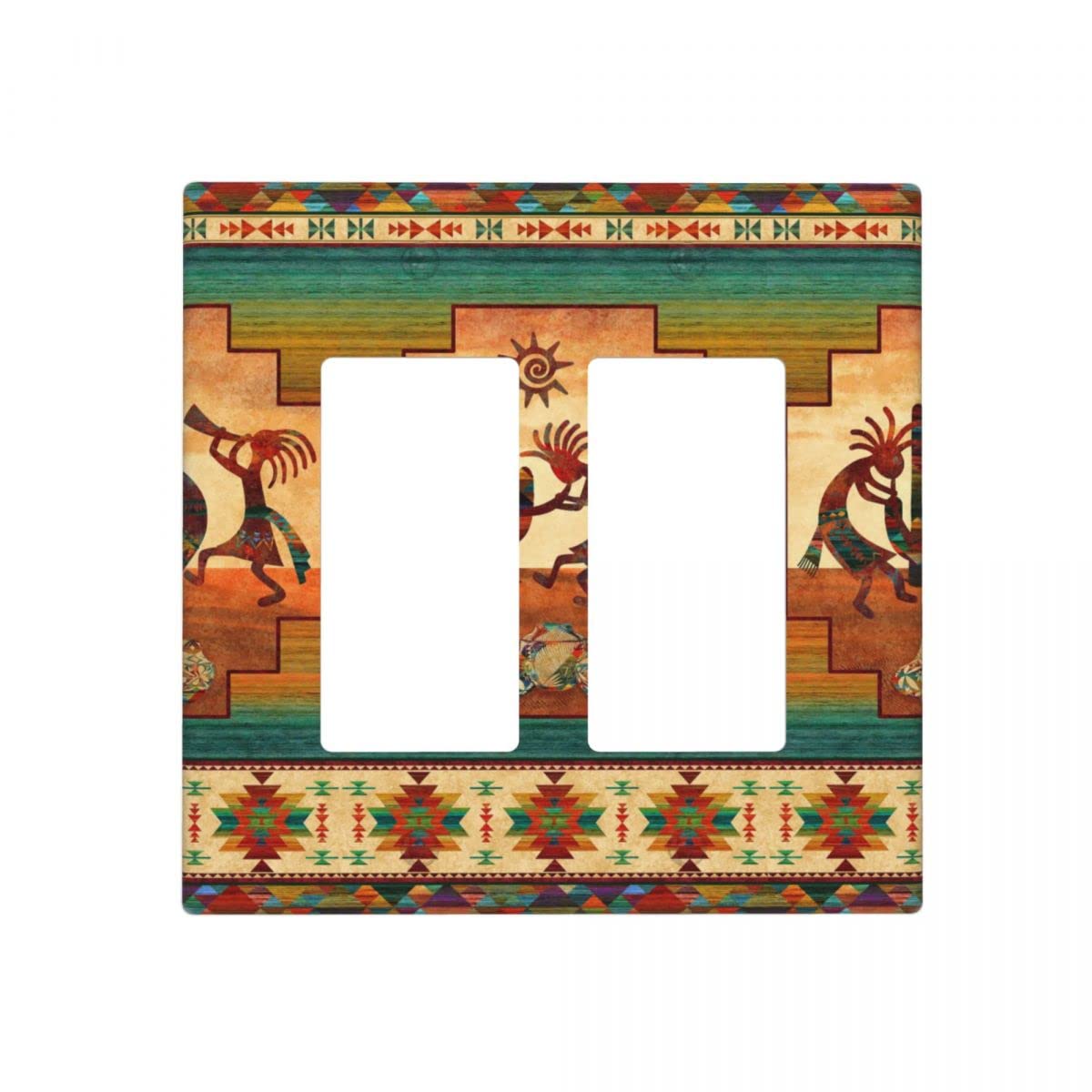 Southwest Native American Kokopelli Double Gang Rocker Decorative Light Switch Cover,2-Gang Decorator Wall Plate Switch Plate Cover Receptacle Outlet