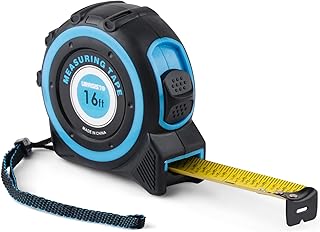 Tape Measure 16FT with Fractions 1/8, Retractable Measuring Tape, Easy to Read, Rubber Protective Casing and Shock Absorbent Case for Carpenter, Surveyors, Engineers and Electricians