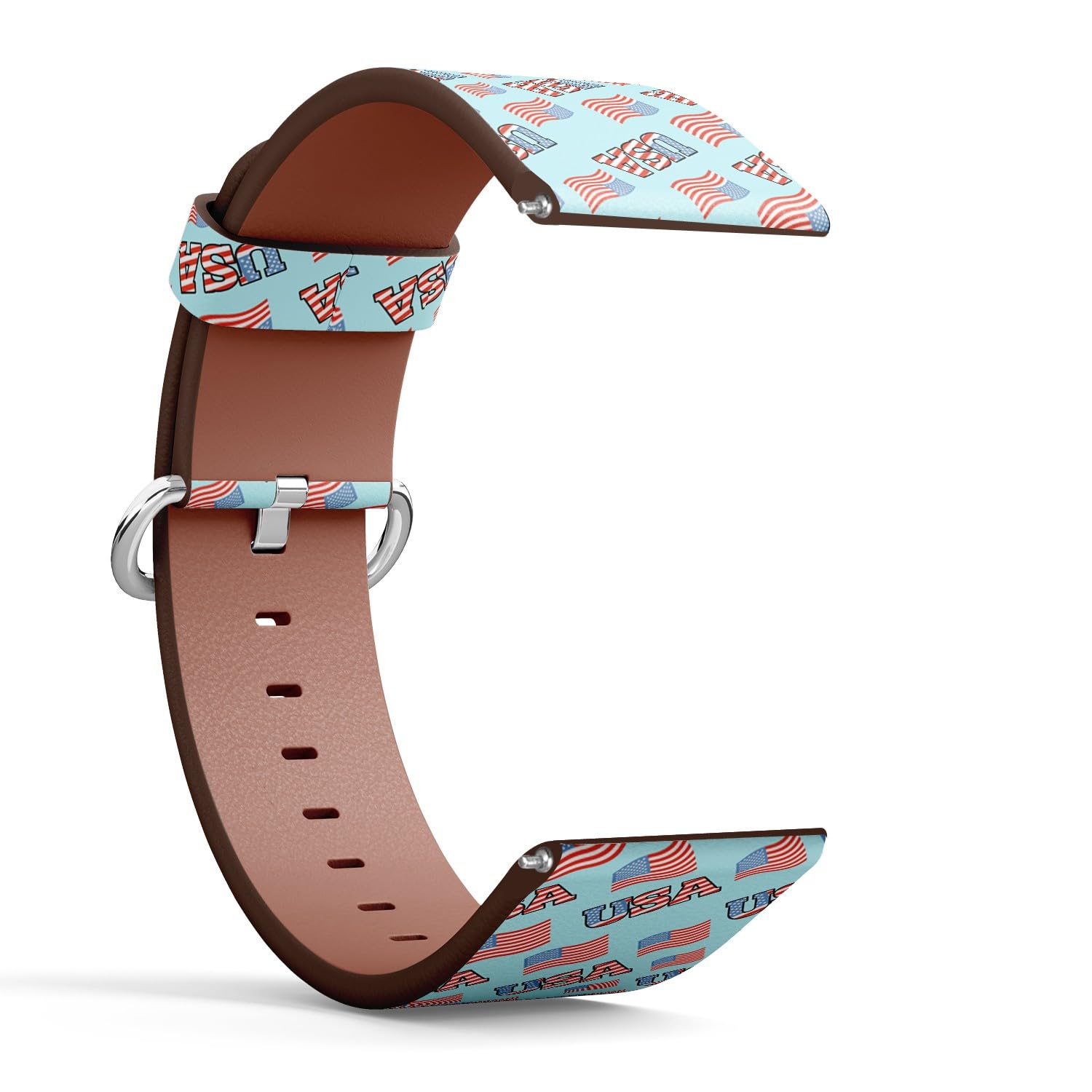 Compatible with Garmin Venu/Venu 2 Plus/Sq/Sq Music/Sq 2 / Sq 2 Music, 20 mm Replacement Leather Watch Band (Usa Patriotic American) Smartwatch Leather Strap Bracelet