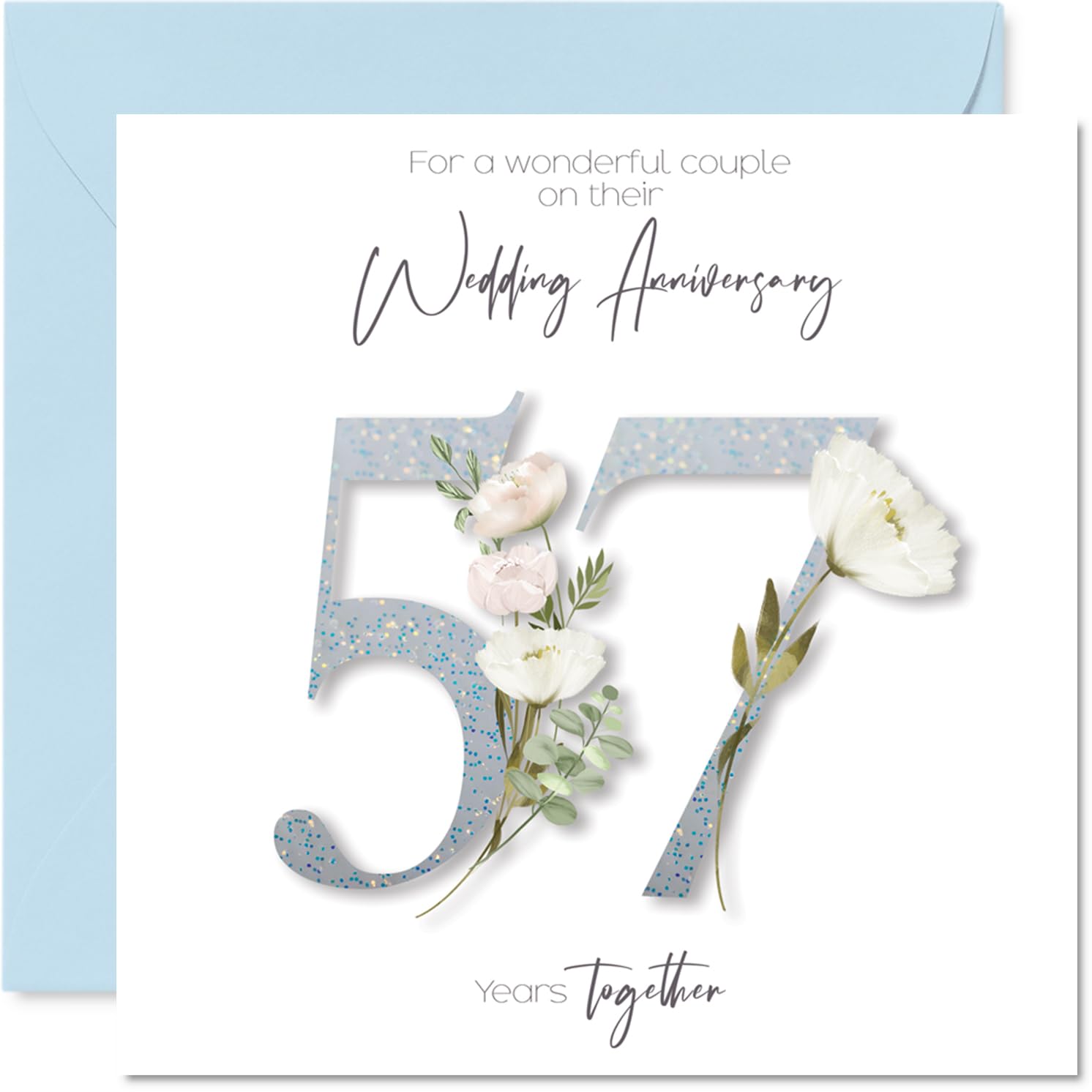 57th Anniversary Card for Women Men - Fancy Floral Flowers - Happy 57 Year Anniversary Card for Nanny Family Mum Grandad, 145mm Wedding Anniversaries Greeting Cards