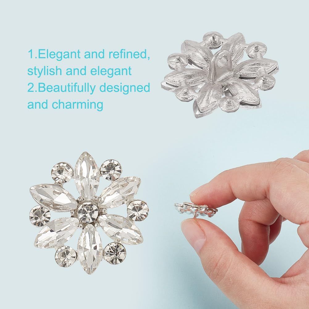 HOBBIESAY 30Pcs Flower Rhinestone Buttons 20mm Bouquet Sew on Clothing Buttons Crystal Button Embellishments White Floral Buttons for DIY Clothing Dress Decoration Hole: 2mm - Image 3