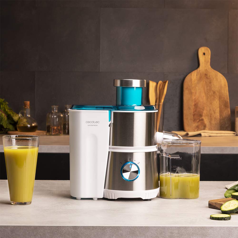 Cecotec Centrifugeuse Juice&Fresh 400 Titan White. 400 W, Vitesse 20000 tr/min, Réservoir de pulpe avec 1L, 2 Vitesses, Disque revêtu en titane noir, Bol pour le jus de 350 ml.
