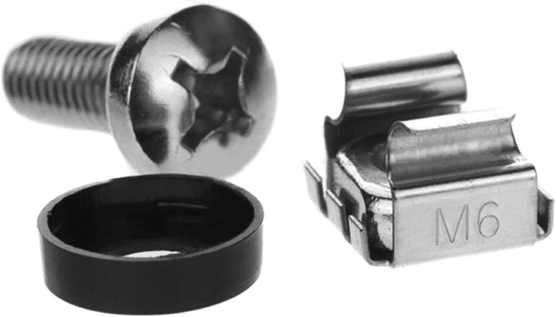 M6 Cage Nuts & Screws for Server Shelves Cabinets, Lengthened 16mm- Rack Mount Screws (50 Pk)