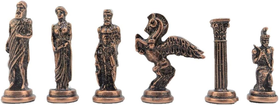 Antique Copper Medium Mythologic Pegasus Metal Chess Set for Adults,Handmade Pieces and Natural Solid Wooden Chess Board with Storage Inside (Rose)