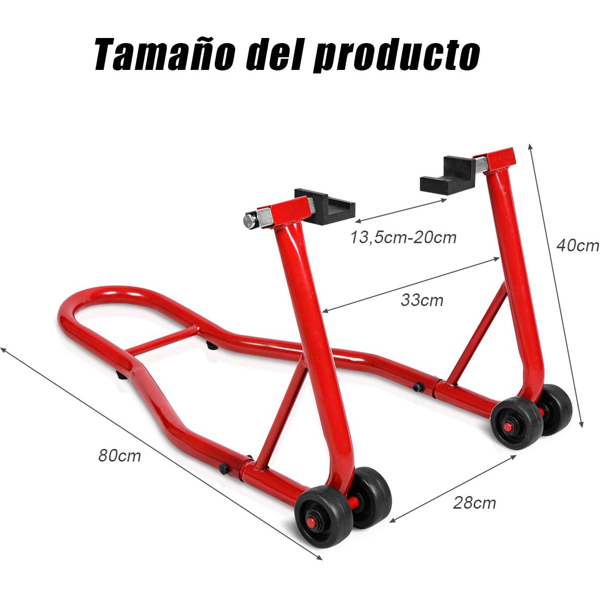 SOARS Caballete Trasero, Gato de Moto con Capacidad de Carga de hasta 400 kg, Caballete de Montaje de Acero, Ayuda de Montaje, Caballete de Rueda Trasera (Rojo)