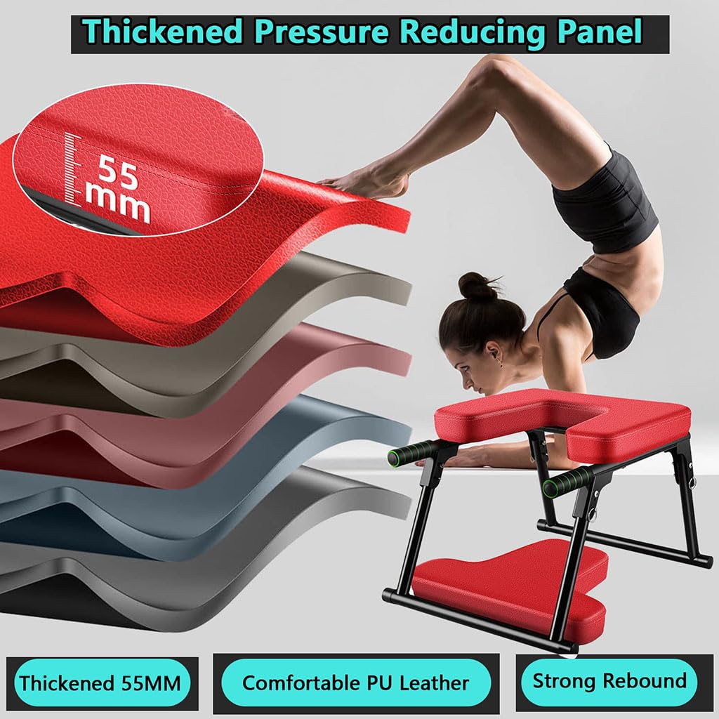 Sgabello per inversione Yoga Portatile Pieghevole Sgabello per inversione a Doppio Piede Struttura in Acciaio Metallico e Sgabello per inversione in Pelle PU Sgabello per Meditazione