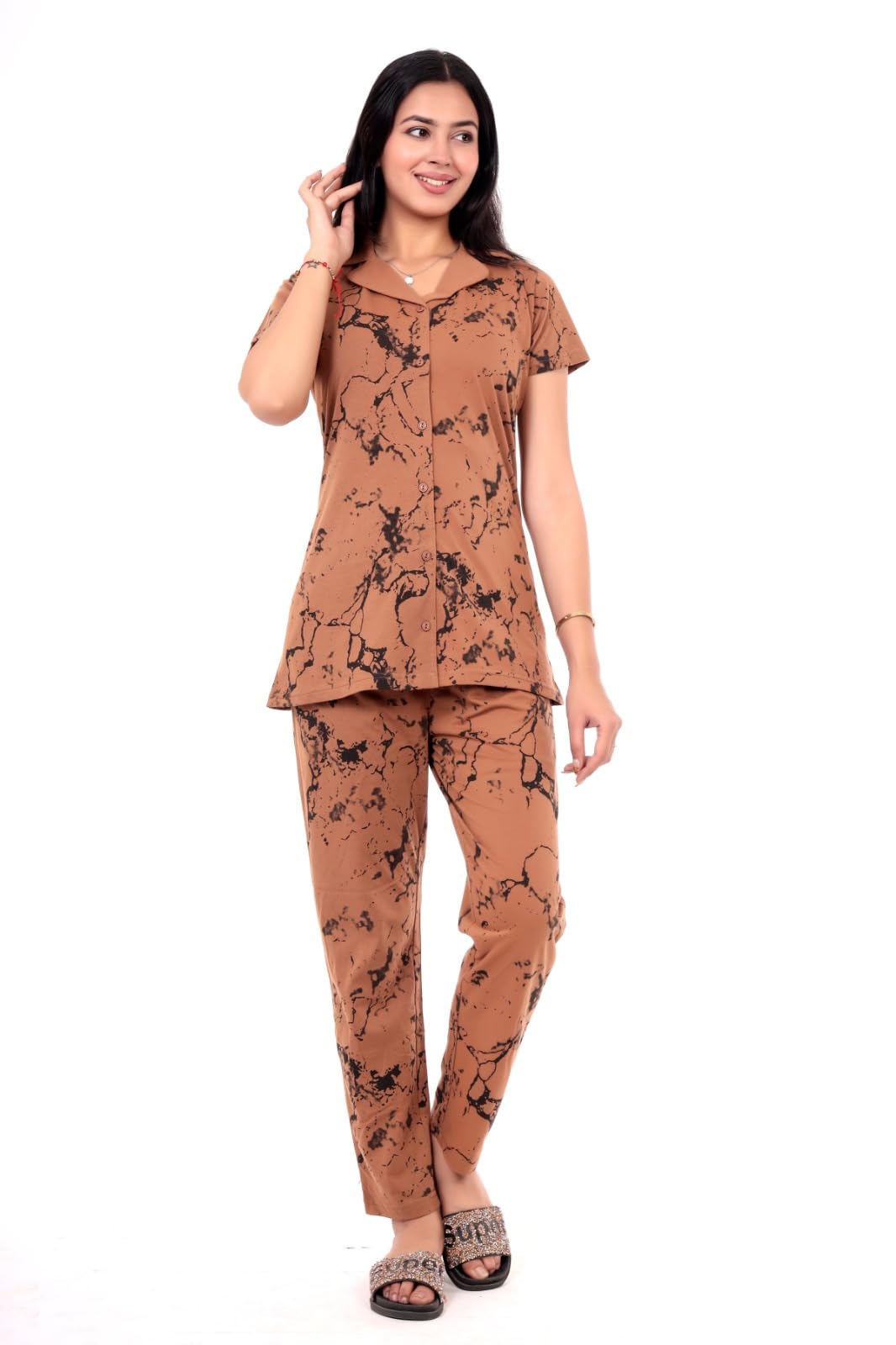 Summer Casual Round Neck Half Sleeve Cottonblend Printed Nightsuit for Women's