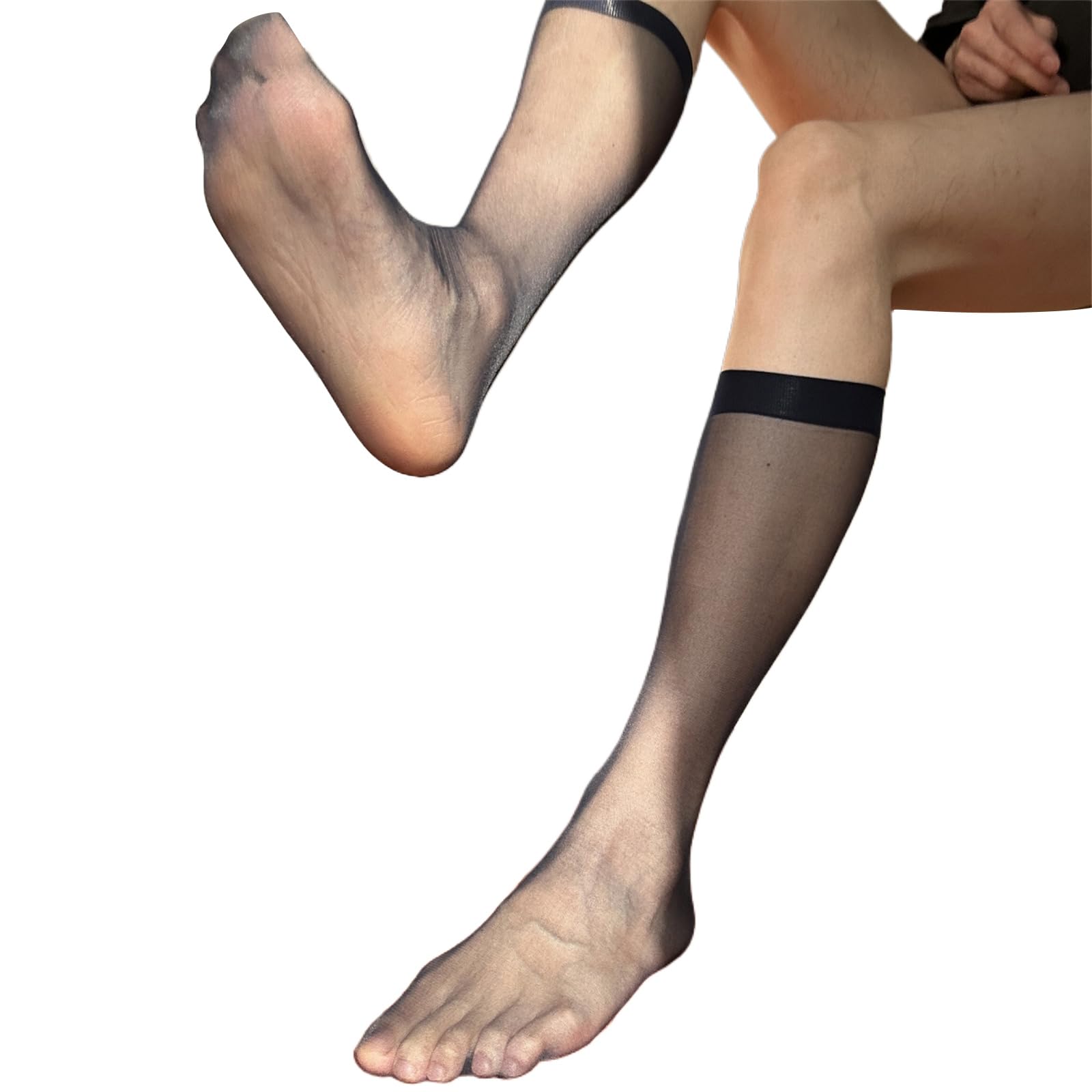 BWANGIAO Mens Nylon Sheer Toe Suit Socks Ultra Thin Business Dress Socks Stretchy See Through Formal Dress Over Calf Stockings