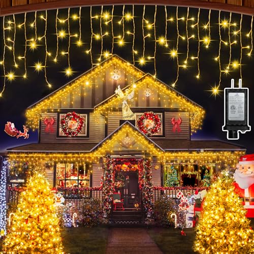 HRANBOTY 82 FT Outdoor Christmas Lights with 176 Drops, Christmas Decorations Fairy Lights 616 LED 8 Modes, Plug in Waterproof Hanging String Lights for Home Xmas Tree Yard Wedding Party Warm White HRANBOTY 82 FT Outdoor Christmas Lights with 176 Drops, Christmas Decorations Fairy Lights 616 LED 8 Modes, Plug in Waterproof Hanging String Lights for Home Xmas Tree Yard Wedding Party Warm White