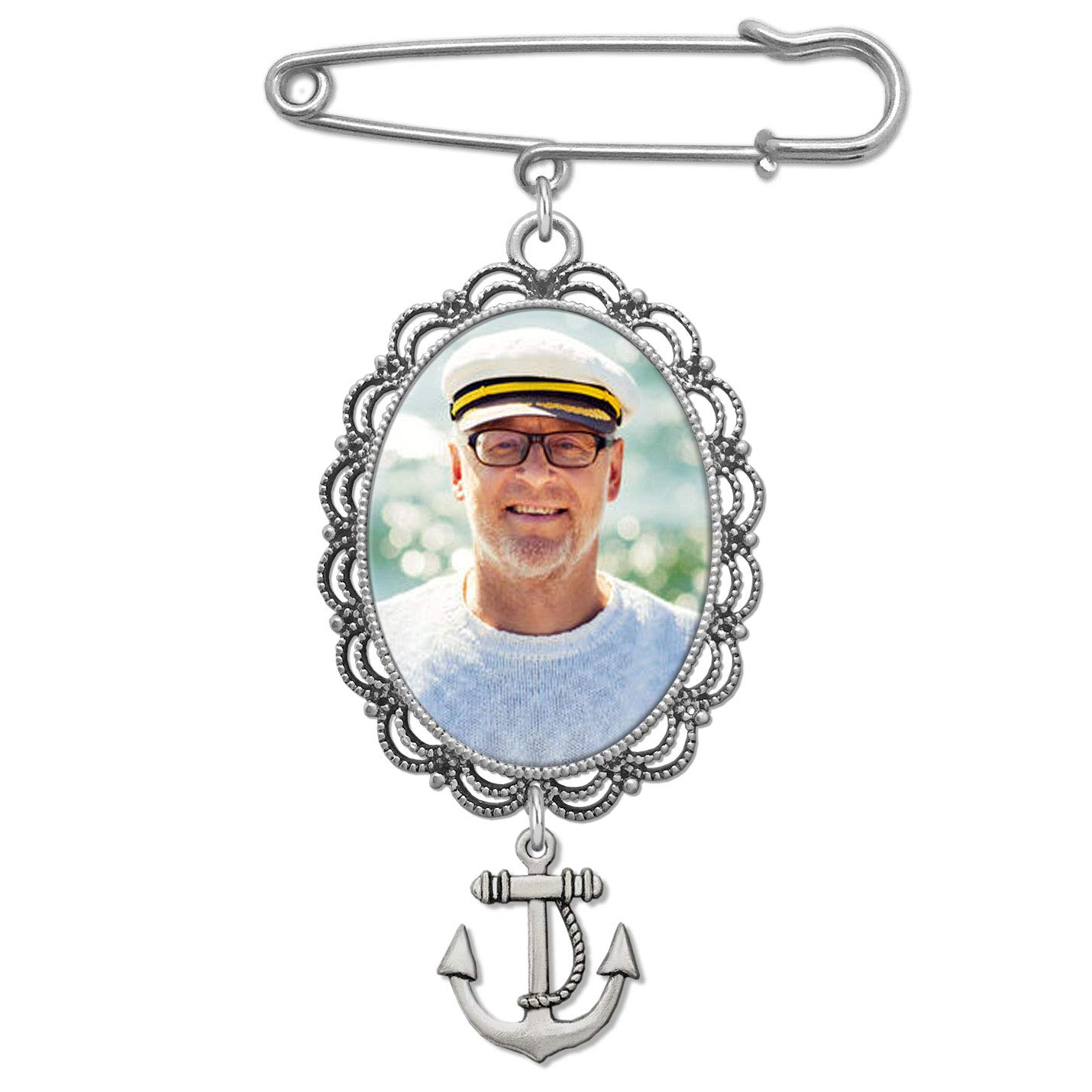 Wedding Boutonniere Nautical Boat Beach Sailing Bouquet Charm Pin Oval Photo Charm Mother of The Bride Gift for Groom w/Photo Resizing Software