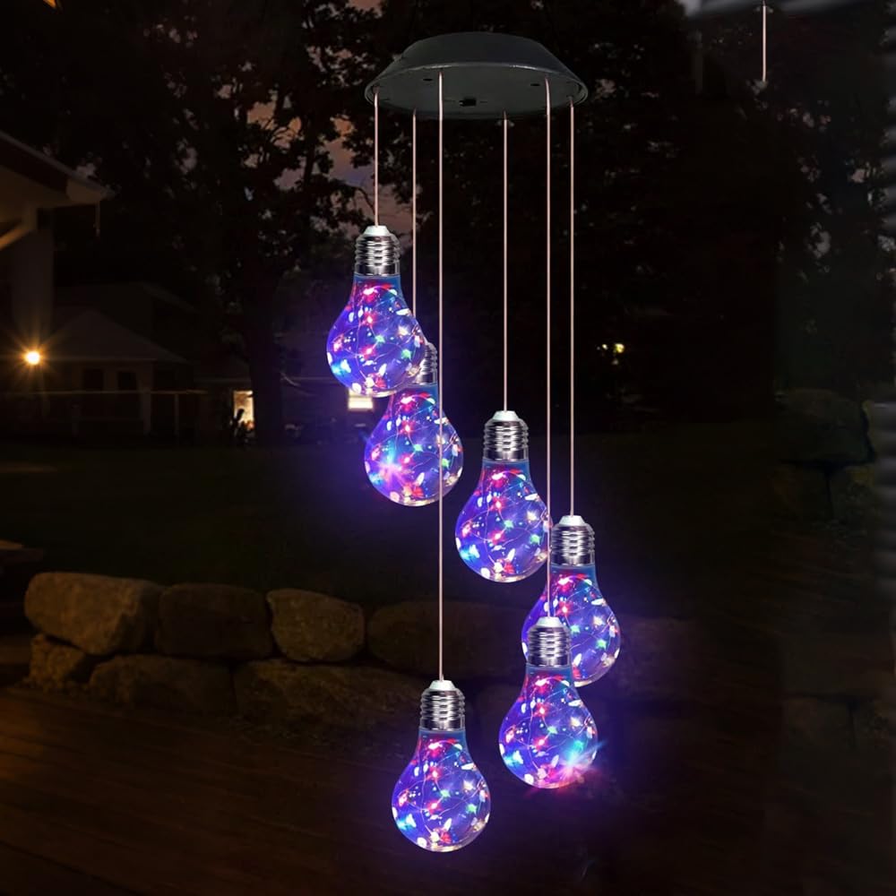 WRQIOO Solar Wind Chimes, Solar Powered Wind Chimes Outdoor Lights, Colorful Led Solar-Powered Light Bulb Win-d Ch-imes, Wi-nd Chim-es for Garden So-lar Light, for Garden Yard Patio Pathway