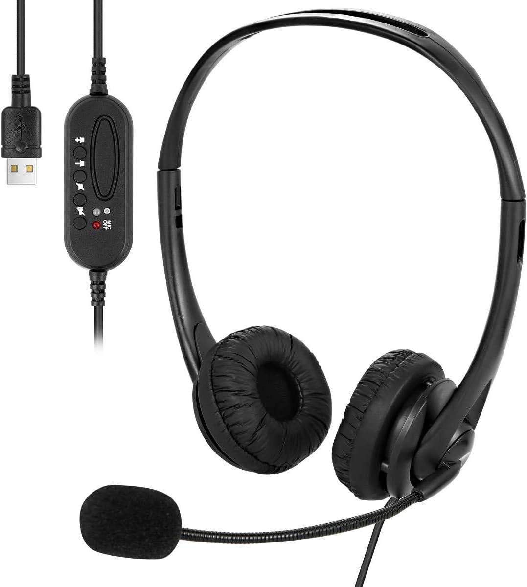USB Headset with Microphone Noise Cancelling & Audio Controls, USB Wired PC Headphone Super Light & Comfort for Business Conference Calls Soft phone Conversation Online Teaching Skype etc