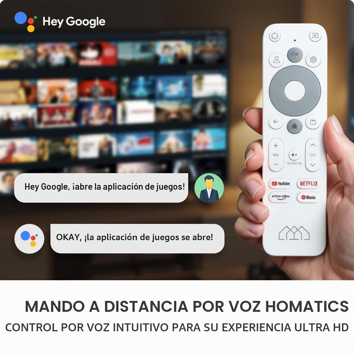 [Prueba MUY BUENA, dígito 1.1 *] Homatics TV Stick 4K UHD | Google TV & Netflix certificado | Android 12 reproductor multimedia Chromecast WiFi IP Stick con control remoto Bluetooth y cable de