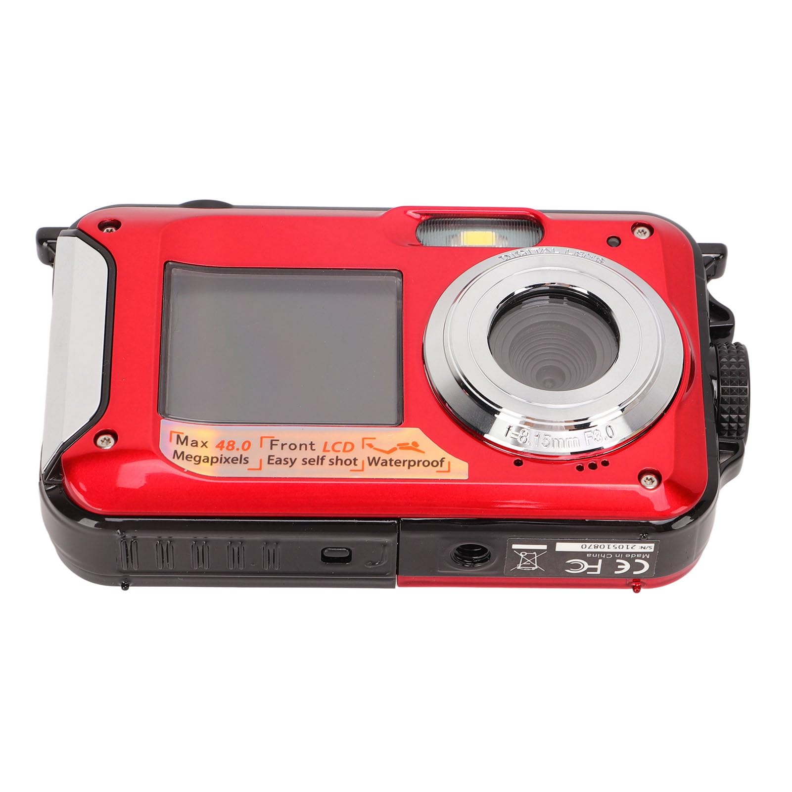 Cámara Digital Impermeable Full HD 2.7K 48MP con Doble S NS y Zoom 16X, Ideal para Aventuras Submarinas (Roja)