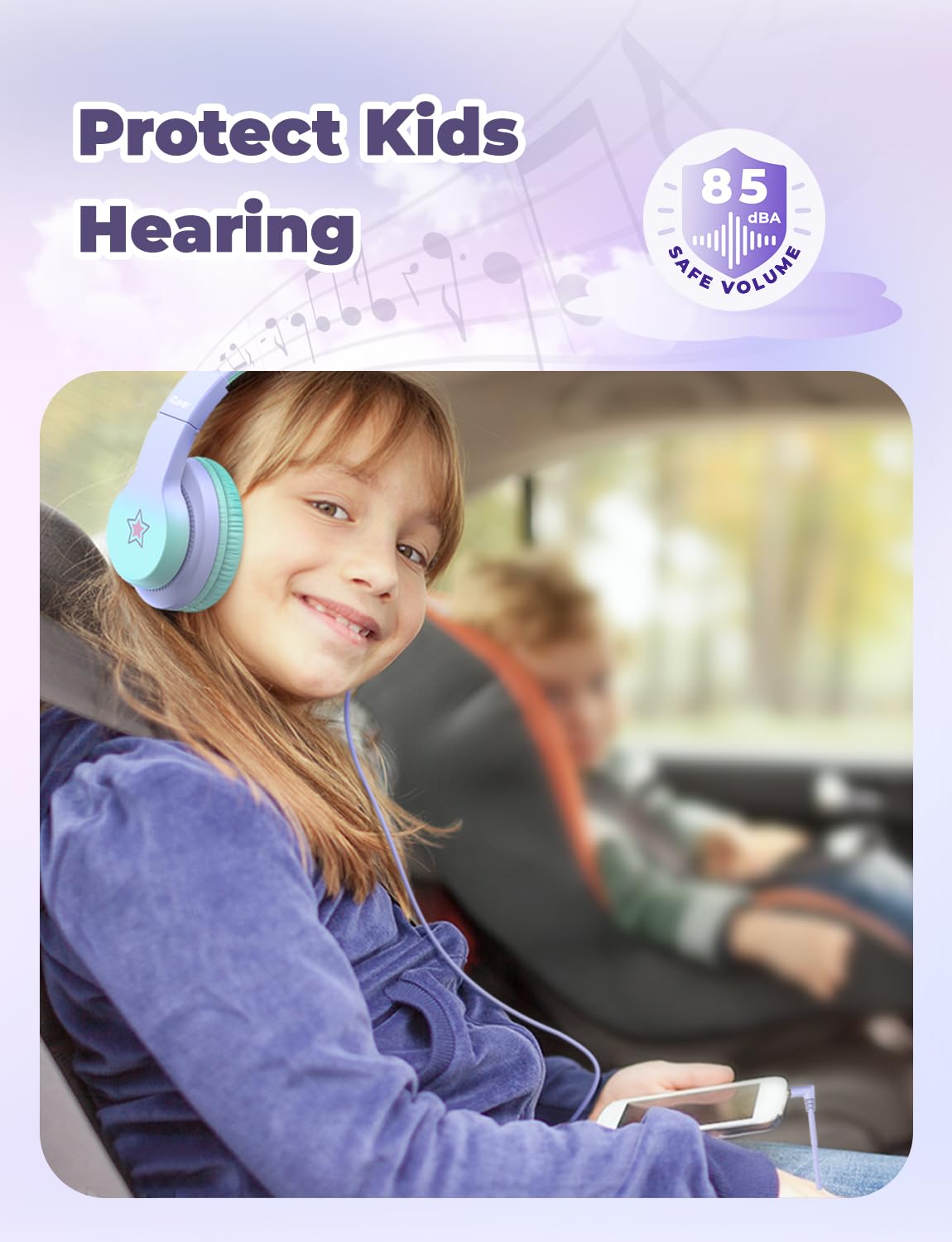 iClever HS19S Kids Headphones, 85dBA Safe Volume Limiter - Over Ear Stereo Headphones for Kids Boys Girls, Foldable 3.5mm Jack Wired Headphone for iPad/Tablet/School/Travel