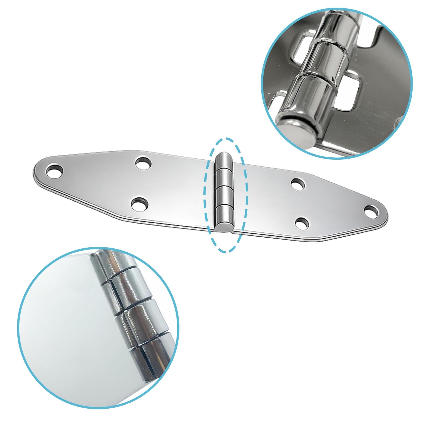Lot de 4 charnières de sangle pour bateau de qualité marine - Pour trappe et porte - En acier inoxydable robuste - Fixation supérieure - 18,5 x 3,5 cm