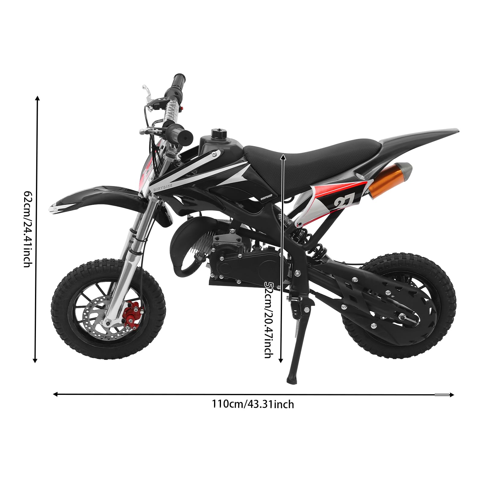49cc Dirt Bike,Kinder Jugend Crossbike Pocket Cross,8 Zoll 2-Takt Motorrad Motorbike,Hand-Zug-Start-Methode,Scheibenbremsen,Bis 50 km/h, Max 80kg, Motorsport Pocket Crossbike