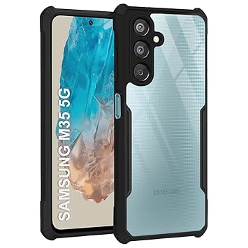 TheGiftKart Shockproof Crystal Clear Back Cover Case for Samsung Galaxy M35 5G | 360 Degree Protection | Protective Design | Transparent Back Cover Case for Samsung M35 5G (PC & TPU, Black Bumper) - image, photos