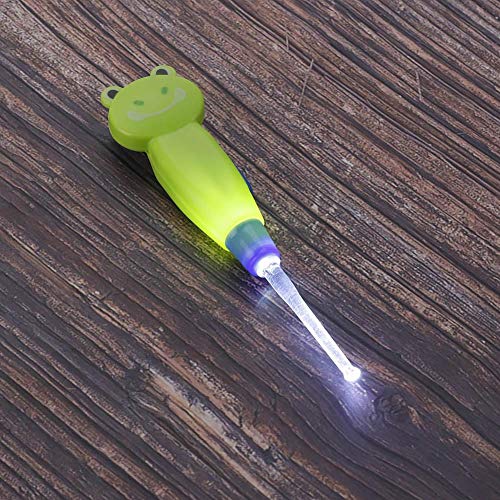 Viagasafamido Baby Earpick, Cartoon Baby Ear Cleaner Led Earpick Earwax Remover With Replacement Head Kids Ear Clean Tool(Green Frog) #TOP6