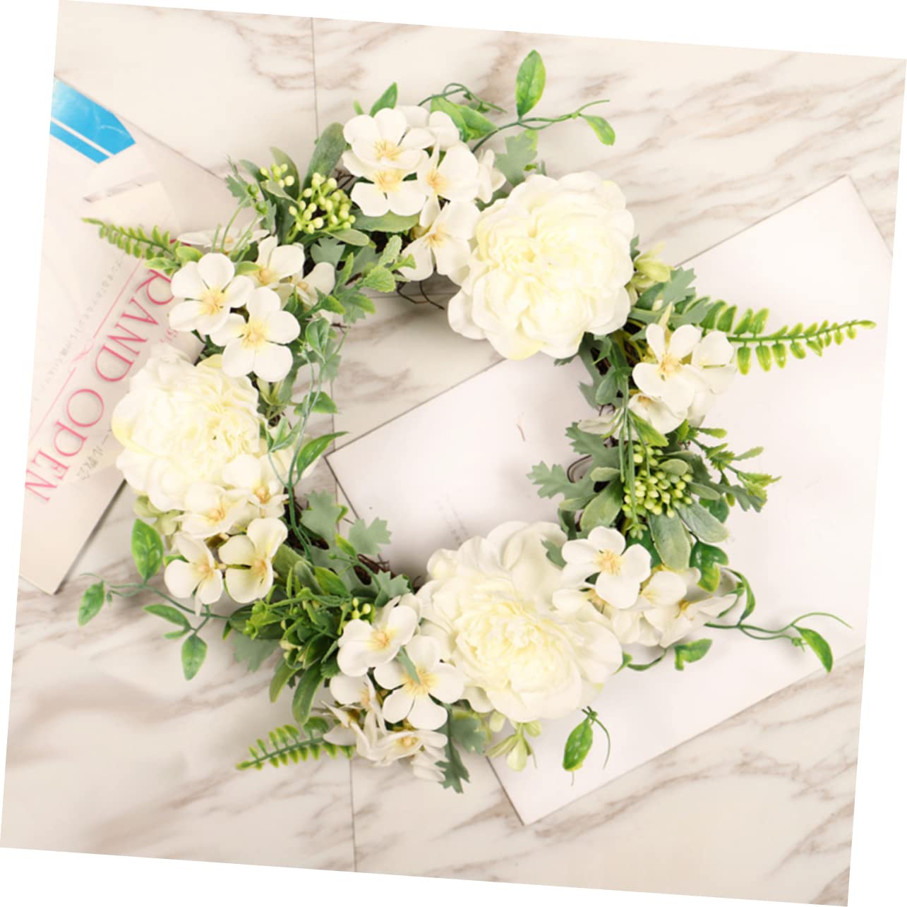 ABOOFAN 2stücke Künstlicher Camellia Blütenkranz Dekorativer Und Türschmuck Für Hochzeit Zuhause Feste Pflegeleicht Weiß Handgefertigt