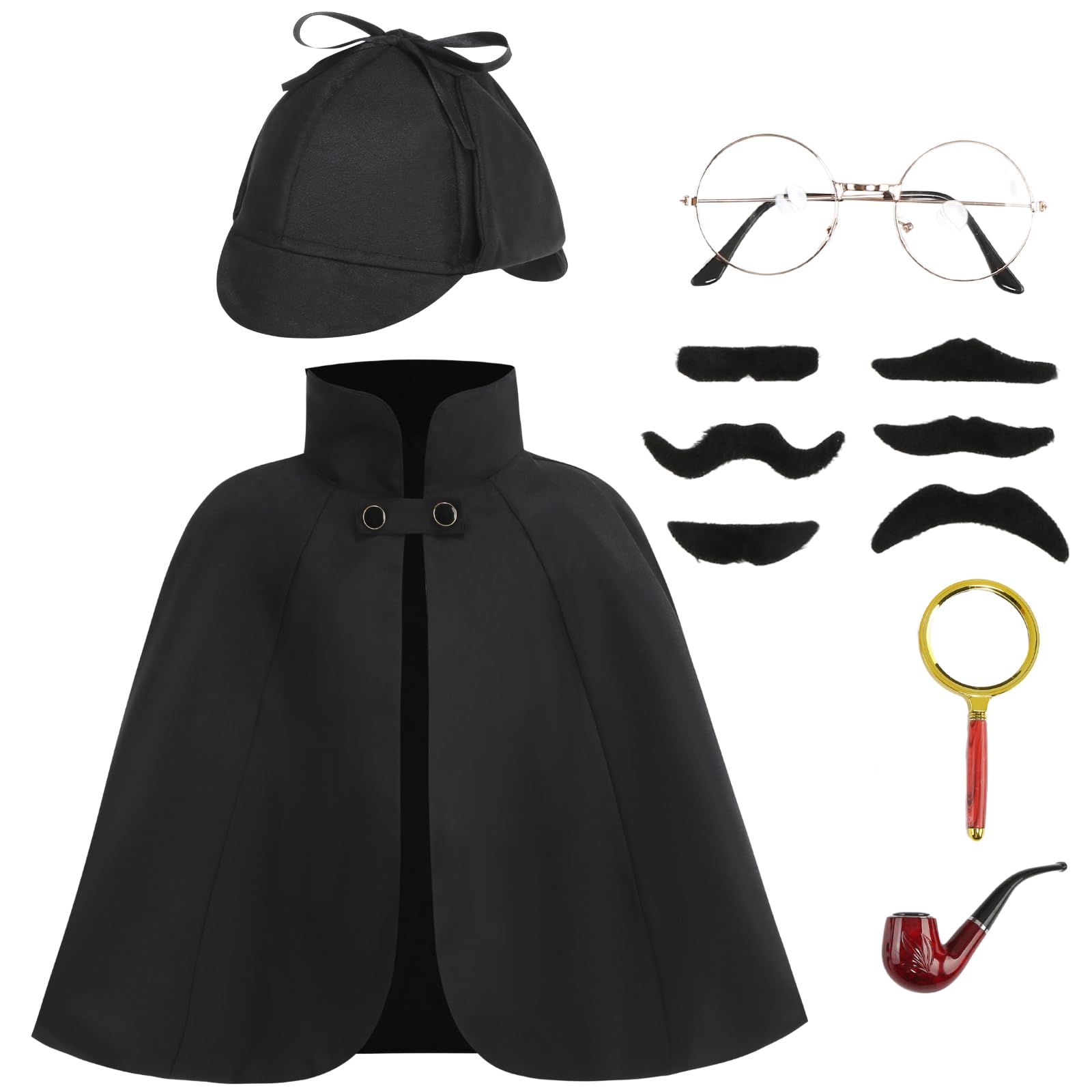 GRAJTCIN Kids Detective Costume for Boys and Girls Inspector Costume Accessories Set 6 Pcs Halloween Party Outfit