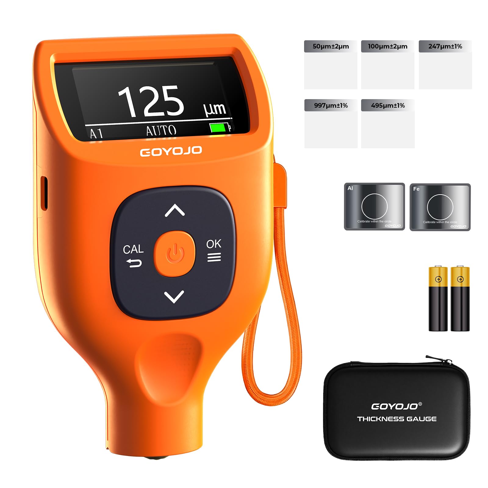 GOYOJO Spessimetro per Vernice Auto Portatile 0-2000um Digitale LCD Misuratore di Spessore del Rivestimento Tester di Spessore della Vernice per Auto di Metallo con Base