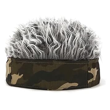 FILFEEL Stylish Mens Grey Camouflage Wig Hat with Adjustable Headband for Parties and Outdoor Activities59cm Head Circumference