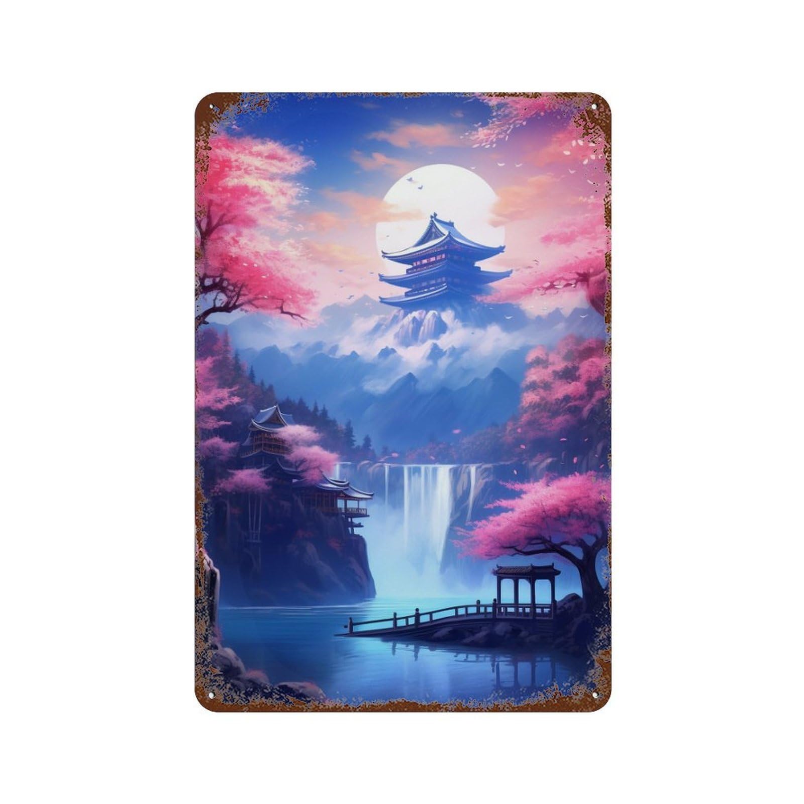 Cherry Blossom Serenity Landscape Retro Metal Sign 11.8"x7.9", Ideal for Cafe, Home Bar And Lounge Decor