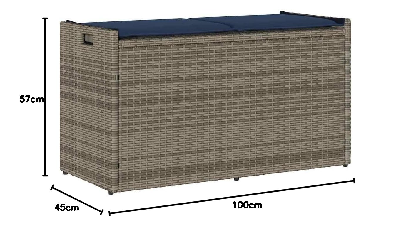 KOIECETA Outdoor-Sitzbank mit Stauraum und Kissen Garten aufbewahrungsbank Außenlager Bank Außenbank mit Stauraum Gartenaufbewahrungssitz Grau und Marineblau 100 cm