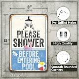 Letnspk Pool Rules Signs - Please Shower Before Entering Pool Sign, Vintage Metal Tin Signs for Pools, Outside, Inside, Swimming Pool, Backyard, Patio Wall Decor Art Accessories, 8 x 12 inch