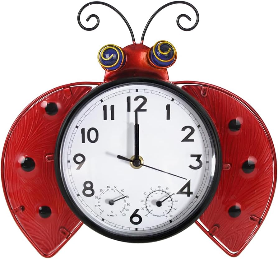 Outdoor Clock Silent Non-Ticking, Outdoor Wall Clocks with Thermometer & Humidity, Quartz Clocks Decor for Patio Garden Living Room