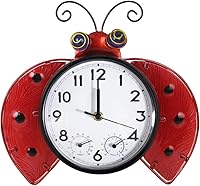 HOBYLUBY Ladybug Outdoor Wall Clock Silent Non-Ticking with Thermometer & Hygrometer - Patio Garden Decor Quartz Clock