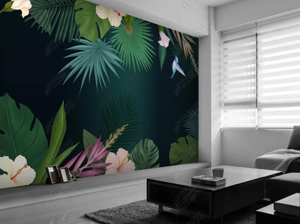 Papier peint intissé couple de feuilles de plantes colibri poster géant mural 200x140
