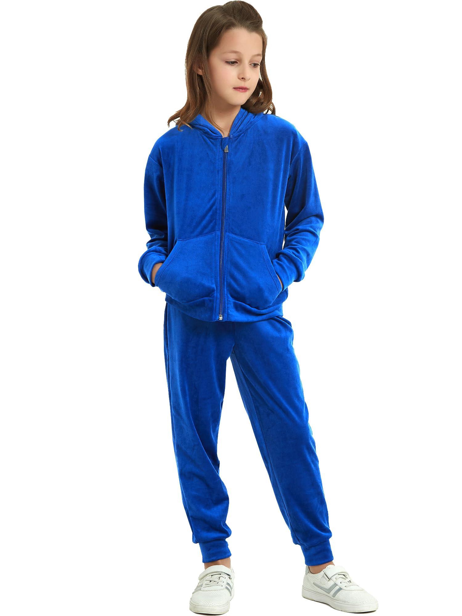 MessBebe Completo tuta velluto 2 pezzi bambine, felpa zip con cappuccio e pantaloni jogger sportivi