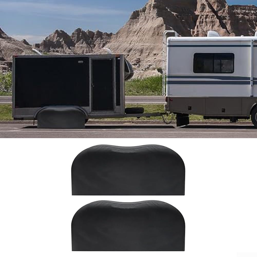 Cubiertas para neumáticos de remolque RV 420d tela Oxford con revestimiento plateado para caravana, caravana, SUV, camión, protección de rueda contra el sol, la lluvia, la nieve, color negro, 24-26