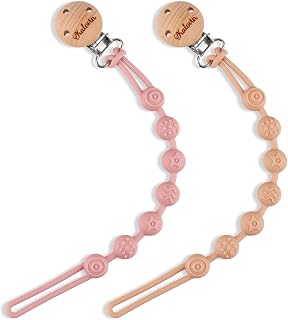 One-Piece Silicone Pacifier Clip Holder, Pack of 2 Soft Flexible Pacifier Clips Binky Clips for Baby Boys and Girls (Blush/Muted)