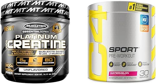 MuscleTech Creatina monohidrato en polvo platino puro micronizado recuperación muscular + Builder & Cellucor C4 Sport Pre Entrenamiento Polvo Sandía