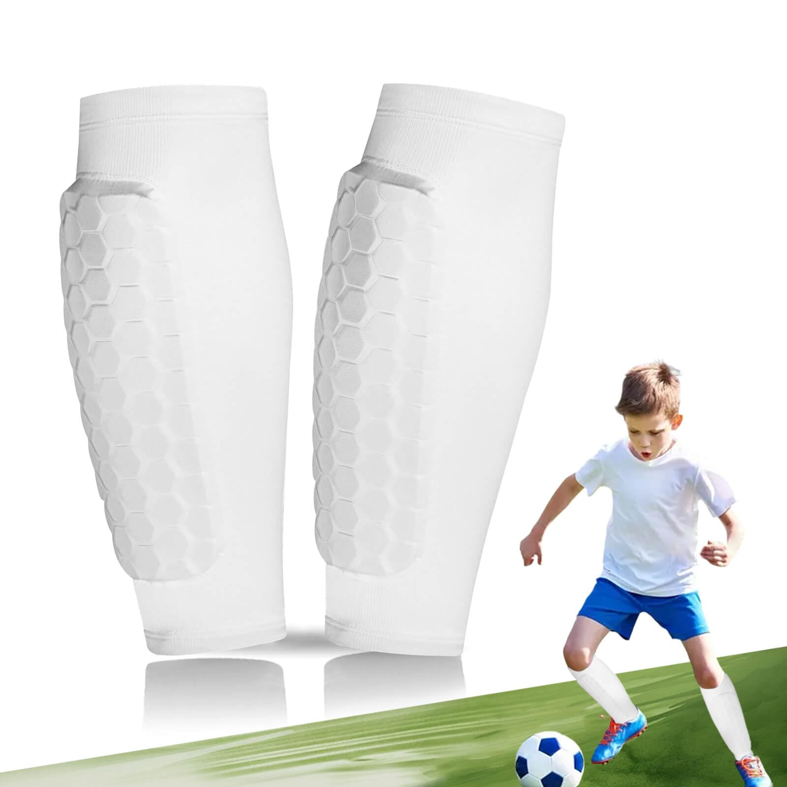 Schienbeinschoner Kinder Fussball Rundumschutz, Afaneep Schienbeinschoner Fußball Herren Rutschfestes&Atmungsaktives Nylon-Design, Shin Pads Football für Jungen Mädchen Fußballspiel, Skifahren（Weiß-S