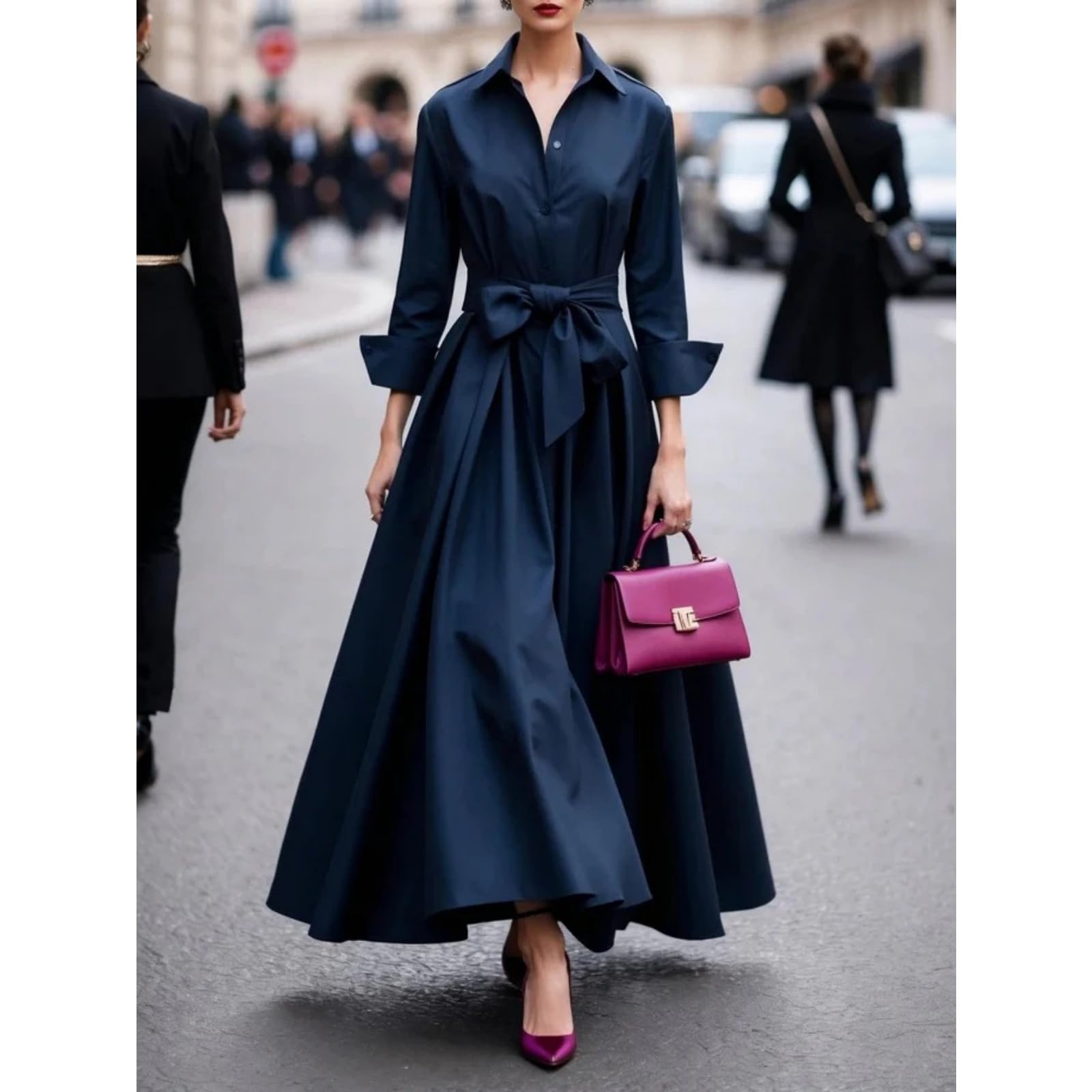 Vestidos camiseros para mujer, de otoño, casual, de manga larga, con botones y lazo en la cintura, vestidos de cóctel para invitados de boda