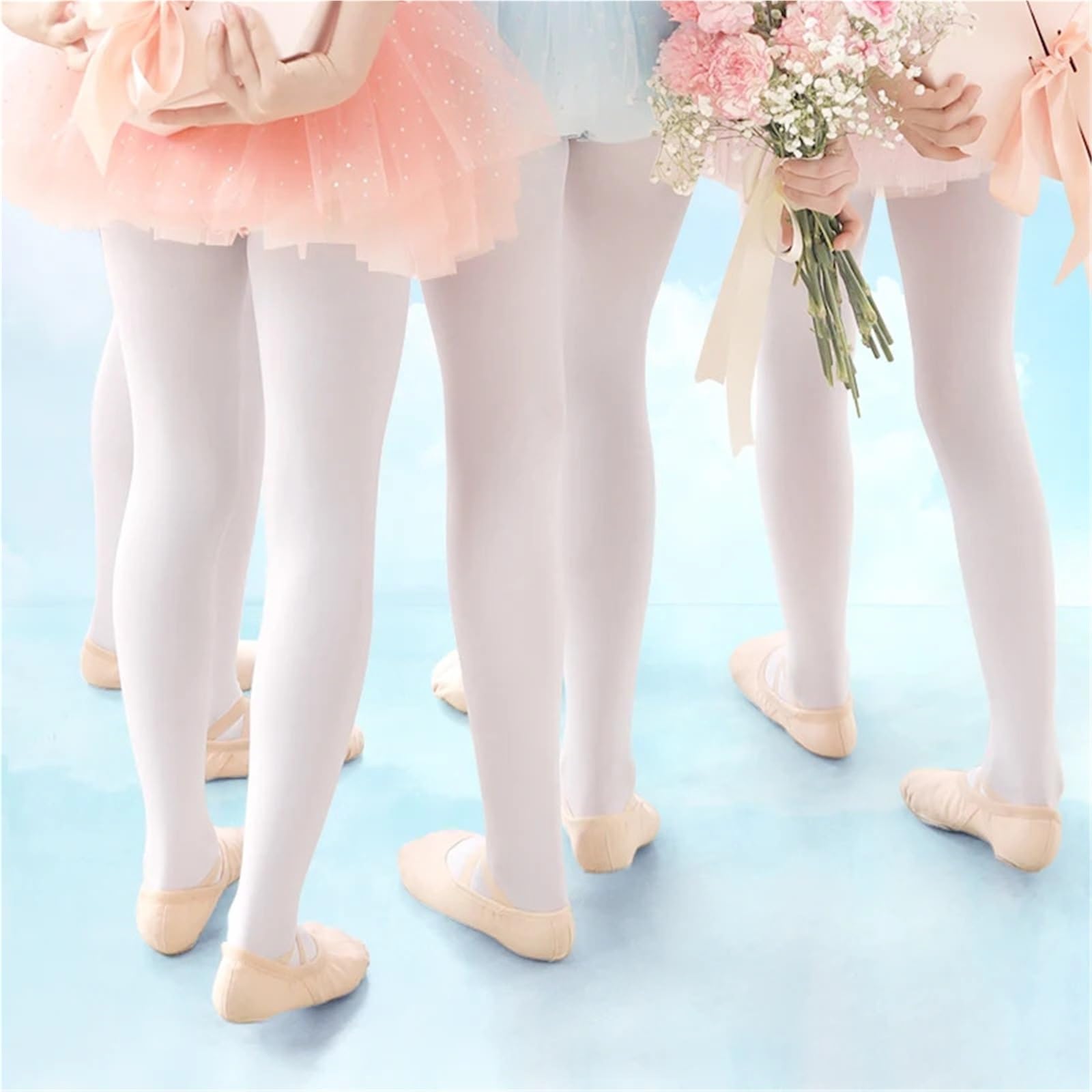 Ballett Strumpfhose Mädchen Girls Ballet Tights Seamless Pantyhose Stockings Footed Dance Leggings Ballet Pink White Black(3 White,XXL 160cm to 175cm)